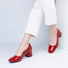 img 3 attached to 👠 World-Healing Women's Dress Pumps: Low Chunky Block Heels, Square Toe for Party, Office Shoes