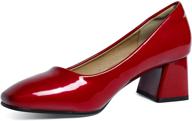 👠 world-healing women's dress pumps: low chunky block heels, square toe for party, office shoes logo