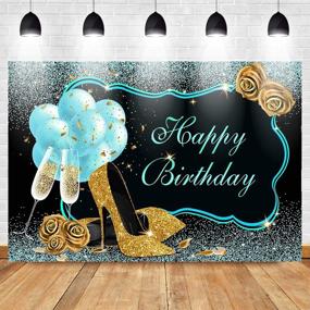 img 2 attached to 🎉 Mocsicka Teal Gold Happy Birthday Backdrop: Glitter Turquoise Balloons & High Heels with Champagne Woman's Birthday Photo Backdrops - Perfect for Sweet 16th, 21st, 30th, 40th Bday! Photography Background (7x5ft)