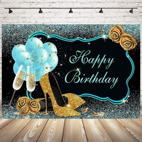 img 1 attached to 🎉 Mocsicka Teal Gold Happy Birthday Backdrop: Glitter Turquoise Balloons & High Heels with Champagne Woman's Birthday Photo Backdrops - Perfect for Sweet 16th, 21st, 30th, 40th Bday! Photography Background (7x5ft)