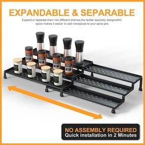 img 3 attached to 📦 Expandable 3-Tier Spice Rack Organizer with Protective Railing - Ideal for Cabinet, Step Cabinet Organizer, Pantry, and Kitchen Countertop Storage - Expands from 12.5 to 25 Inches