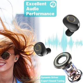 img 2 attached to 🎧 Беспроводные наушники Lykoug True, Bluetooth 5.0, TWS наушники с дополнительным басом, влагозащита, встроенный микрофон, универсальное управление телефоном - черно-золотые