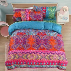 img 3 attached to 🌺 Bohemian Comforter Set Queen: Ultra Soft Reversible Boho Alternative Bedding Set – 3 Pieces with Solid Comforter & 2 Pillowcases, Microfiber Duvet Set for Queen Bed