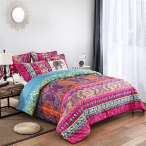 img 1 attached to 🌺 Bohemian Comforter Set Queen: Ultra Soft Reversible Boho Alternative Bedding Set – 3 Pieces with Solid Comforter & 2 Pillowcases, Microfiber Duvet Set for Queen Bed