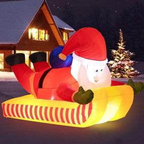 img 4 attached to 7-Foot Christmas Inflatable Outdoor Skiing Santa Claus for Yard Decoration – Downhill Snowboard Xmas Santa Décor Clearance Blow-Up with Built-in LED Lights, Carrying Gift Bag for Holiday Party Yard Garden