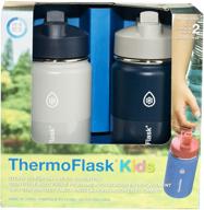 🍼 14oz thermoflask stainless steel kids straw bottle 2pk in harbor grey and denim logo