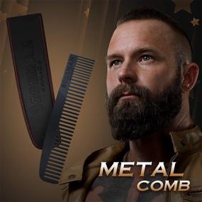 img 3 attached to Optimized Metal Hair and Beard Comb - Essential Accessories for Men's Mustache, Beard, and Hair Care with Leather Pocket Case (Black)