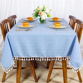 img 4 attached to 🌸 Dust-Proof Embroidered Square Cotton Linen Tablecloth: Chic and Practical Protection