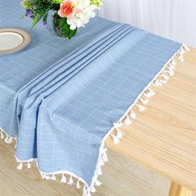 img 3 attached to 🌸 Dust-Proof Embroidered Square Cotton Linen Tablecloth: Chic and Practical Protection