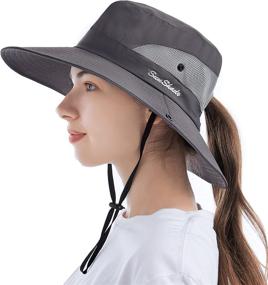 img 4 attached to Womens Wide Brim Sun Hats - Foldable UV Protection Beach Bucket Hats with Ponytail Mesh Fishing Hat by Tutuko