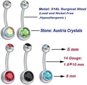 img 2 attached to 💎 15 PCS Assorted Colors Belly Button Ring Set: Surgical Steel, Hypoallergenic, Lead and Nickel Free, 14 Gauge Navel Piercing Body Jewelry