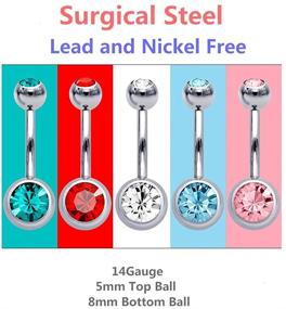 img 3 attached to 💎 15 PCS Assorted Colors Belly Button Ring Set: Surgical Steel, Hypoallergenic, Lead and Nickel Free, 14 Gauge Navel Piercing Body Jewelry