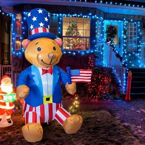 img 3 attached to 🎄 FUNPENY 5 FT Christmas Inflatable Decorations for Outdoor, Blow Up Sitting Bear Xmas Decor with Hat and Flag for Holiday Yard, Indoor, and Home Use