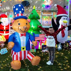 img 1 attached to 🎄 FUNPENY 5 FT Christmas Inflatable Decorations for Outdoor, Blow Up Sitting Bear Xmas Decor with Hat and Flag for Holiday Yard, Indoor, and Home Use