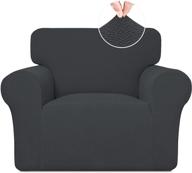 dark gray chair couch cover - soft 1-piece sofa slipcover with anti-slip foams, stretch jacquard fabric - easy to wash furniture protector for kids, pets, dogs, cats logo