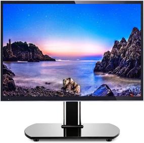 img 4 attached to 📺 Universal Swivel Tabletop TV Stand: Heavy Duty Replacement with Adjustable Height for Flat Screens 20-40 inch | Black Tempered Glass Base & Center Pedestal Mount