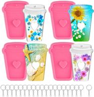 ☕ coffee cup silicone mold keychain pendant resin mould diy epoxy casting mold necklace jewelry pendant mold with 20 key rings - craft supplies (4 pieces) logo