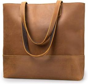 img 2 attached to Stylish Vintage Leather Tote: Crazy Horse Leather Handbag for Women - Deep Brown Purses and Handbags