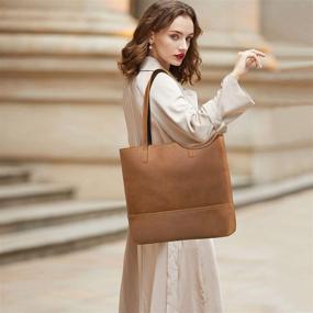 img 3 attached to Stylish Vintage Leather Tote: Crazy Horse Leather Handbag for Women - Deep Brown Purses and Handbags