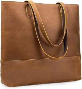 img 4 attached to Stylish Vintage Leather Tote: Crazy Horse Leather Handbag for Women - Deep Brown Purses and Handbags