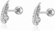 💎 cz feather tiny cubic zirconia stud earrings for women girls | dainty sterling silver cartilage small hypoallergenic cute tragus helix | personalized mini 20g screw back studs for daughter bff logo