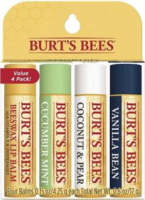 img 4 attached to 🥒 Burt's Bees Original Beeswax Lip Balm with Fruit Extracts - 4 Pack, Natural Moisturizing Lip Care in Cucumber Mint, Coconut & Pear, and Vanilla Bean Flavors