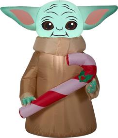 img 2 attached to 🎄 Gemmy Christmas Airblown Inflatable: 3.5ft Tall Brown Baby Yoda with Candy Cane Star Wars Décor