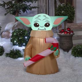 img 1 attached to 🎄 Gemmy Christmas Airblown Inflatable: 3.5ft Tall Brown Baby Yoda with Candy Cane Star Wars Décor