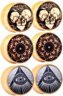 👁️ all seeing eye 3 pairs of awinrel wood saddle ear gauge plugs flesh tunnel stretcher piercing eyelet mandala skull illuminati logo