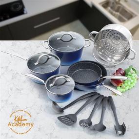 img 2 attached to 🍳 Набор посуды Kitchen Academy из 15 предметов с антипригарным гранитным покрытием и инструментами - Идеальная коллекция кастрюль и сковородок