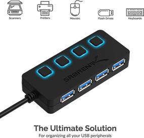 img 1 attached to Sabrent 4-Port USB 3.0 Hub with LED Power Switches, 2ft Cable, Slim & Portable, for Mac & PC (HB-UM43)