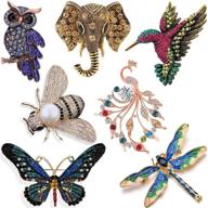 🦋 yallff vintage crystal pin set - 7 pieces women brooches with dragonfly, butterfly, hummingbird, owl, elephant, peacock, bee - animal and insect brooch pins for women and girls logo