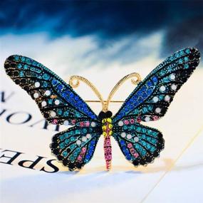 img 3 attached to 🦋 YallFF Vintage Crystal Pin Set - 7 Pieces Women Brooches with Dragonfly, Butterfly, Hummingbird, Owl, Elephant, Peacock, Bee - Animal and Insect Brooch Pins for Women and Girls
