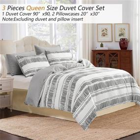 img 3 attached to 🛏️ Grey Striped Duvet Cover Set Queen by WURUIBO - Geometric Pattern Print, White Microfiber Comforter Cover with Zipper Closure and Corner Ties - Stripe Design, Queen