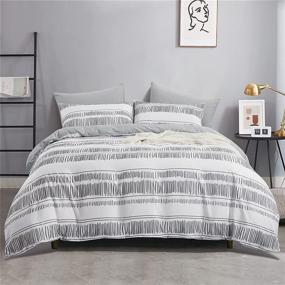 img 4 attached to 🛏️ Grey Striped Duvet Cover Set Queen by WURUIBO - Geometric Pattern Print, White Microfiber Comforter Cover with Zipper Closure and Corner Ties - Stripe Design, Queen