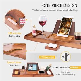 img 1 attached to 🛀 VIVOHOME Expandable 43 Inch Bamboo Bathtub Caddy Tray: Smartphone Tablet Book Holders, Soap Tray, Wine Glass Slot, Brown - Ultimate Bath Relaxation Accessory