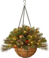 16-inch national tree company crestwood spruce pre-lit christmas hanging basket - decorated with frosted pine cones, berry clusters, white lights - part of the christmas collection logo