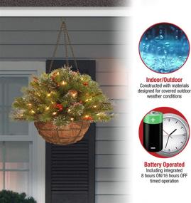 img 2 attached to 16-inch National Tree Company Crestwood Spruce Pre-Lit Christmas Hanging Basket - Decorated with Frosted Pine Cones, Berry Clusters, White Lights - Part of the Christmas Collection