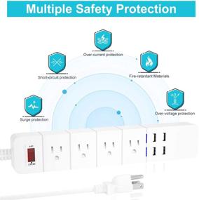 img 1 attached to 💡 Быстрозарядная полоска питания USB с 4 портами USB и 4 розетками, 5,5 фута белого кабеля, защита 1875 Вт / 15 А для настольного компьютера, дома, офиса и ночного столика - Duvik