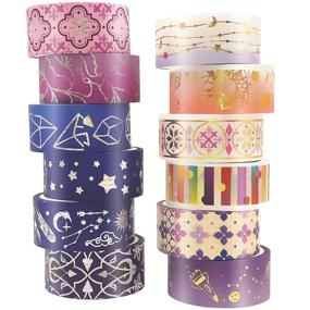 img 4 attached to 🌼 ASTU Gold Washi Tape Set - Decorative 15mm Purple Floral and Silver Star Foil Masking Tape for Scrapbooking, DIY Crafts, Bible Journaling, Bullet Journals, Card/Gift Wrapping