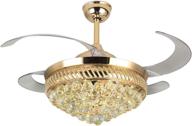 🌟 gold crystal ceiling fan with retractable blades - longer lighting fandelier 42" with remote, silent motor, modern chandelier fans for living room bedroom restaurant логотип