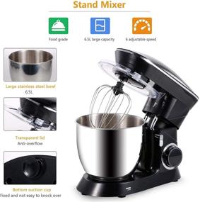 img 1 attached to 🔌 High-Power 6.5-Quart Stand Mixer: Stainless Steel Bowl, Dough Hook, Beater and Whisk, Splash Guard, 6 Speeds – Ideal for Electric Kitchen Mixer (White)