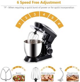 img 2 attached to 🔌 High-Power 6.5-Quart Stand Mixer: Stainless Steel Bowl, Dough Hook, Beater and Whisk, Splash Guard, 6 Speeds – Ideal for Electric Kitchen Mixer (White)