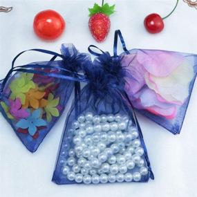 img 1 attached to 100 Pc Navy Blue Gift Wrap Bags: Organza Sheer Fabric Drawstring Glossy Pastel Treat Bag for Baby Shower, House & Bridal Party Favors, Lipsense Holder, Xmas, Tea, Cookies, & Chocolate
