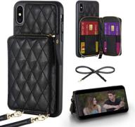 📱 quilted leather crossbody wallet case for iphone x/xs, with card holder, wrist strap, and bumper protection – black, 5.8 inches logo