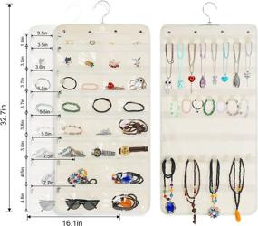 img 3 attached to 🛍️ Freegrace Premium Hanging Jewelry Organizer - Revolving Hanger - Zipper Closure - 25 Pockets & 23 Hooks - Foldable Storage & Display Solution - Jewelry & Bijoux - Beige