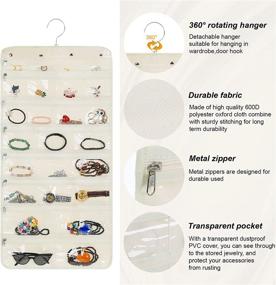 img 2 attached to 🛍️ Freegrace Premium Hanging Jewelry Organizer - Revolving Hanger - Zipper Closure - 25 Pockets & 23 Hooks - Foldable Storage & Display Solution - Jewelry & Bijoux - Beige