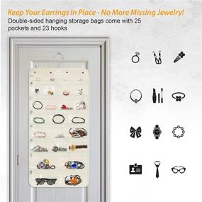 img 1 attached to 🛍️ Freegrace Premium Hanging Jewelry Organizer - Revolving Hanger - Zipper Closure - 25 Pockets & 23 Hooks - Foldable Storage & Display Solution - Jewelry & Bijoux - Beige