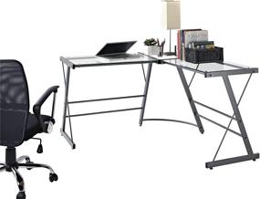 img 2 attached to 🖥️ Gray Ameriwood Home Odin Glass L-Shaped Computer Desk