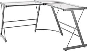 img 1 attached to 🖥️ Gray Ameriwood Home Odin Glass L-Shaped Computer Desk